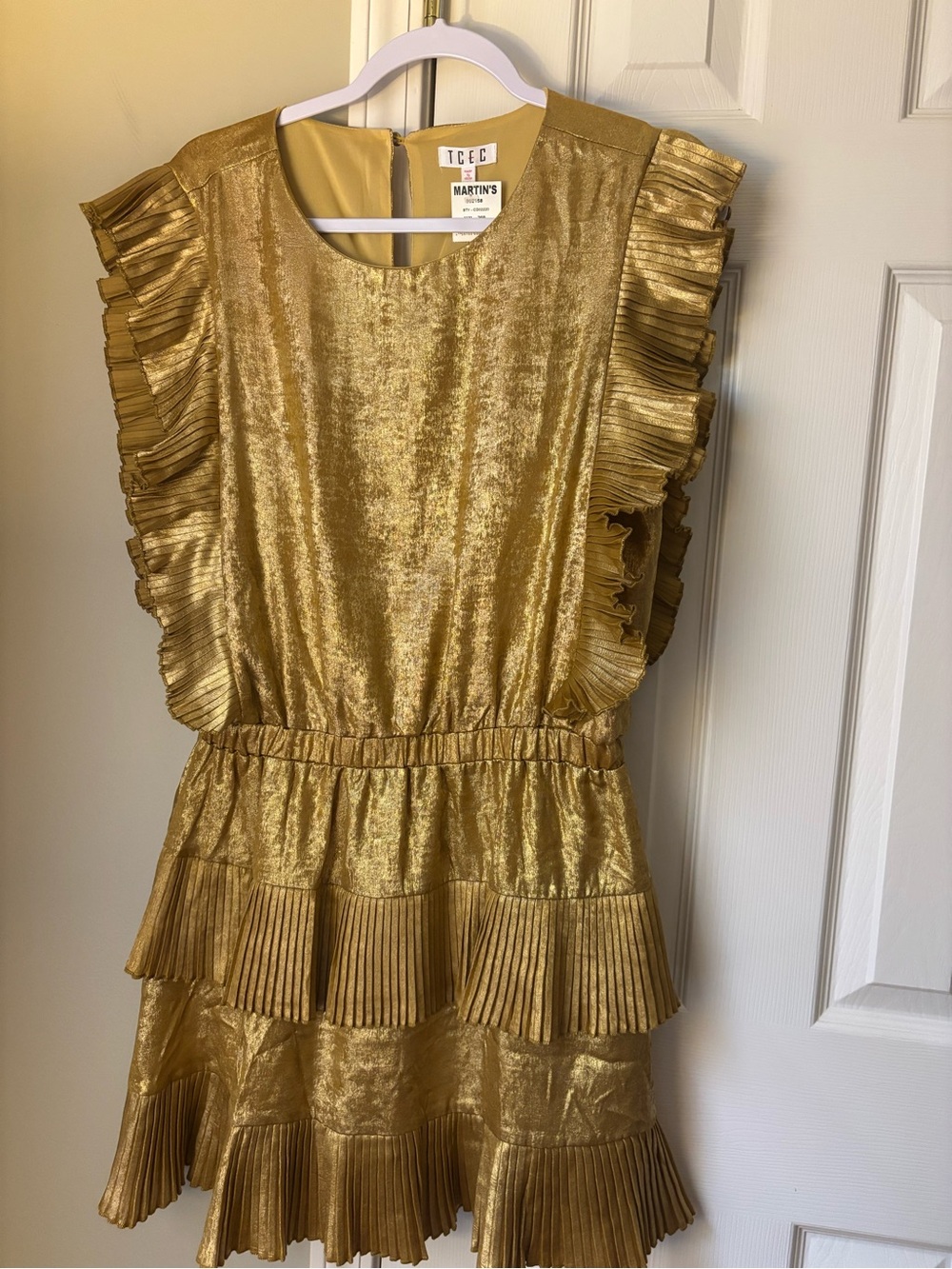 TCEC Gold Pleated Ruffle Party Dress GAME DAY!!